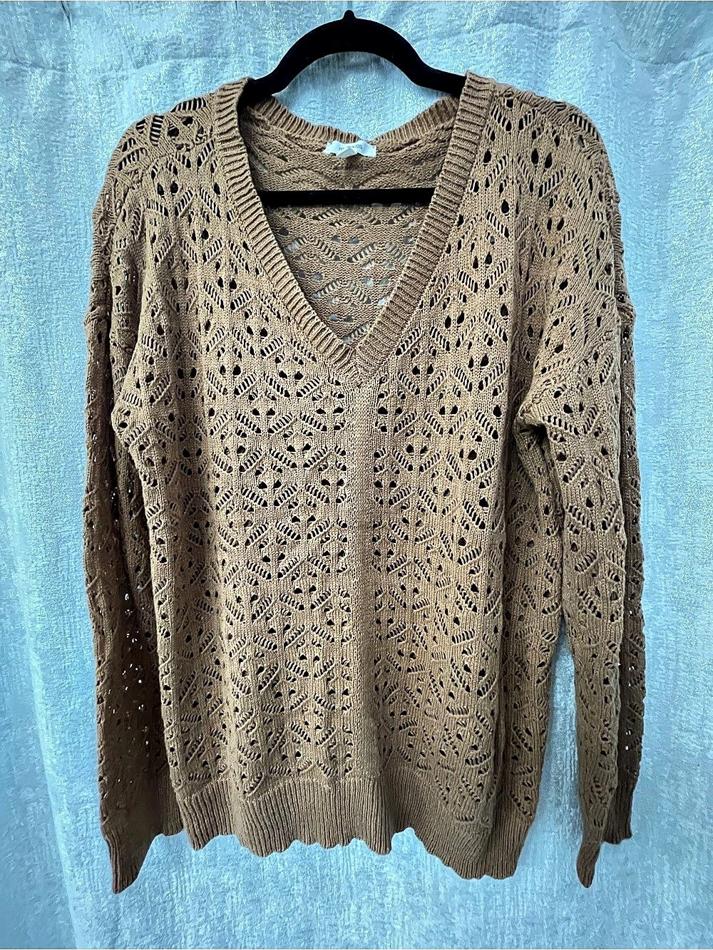 Maurices Open Knit V-Neck Sweater Brown Large